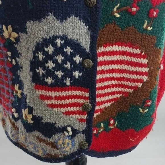 Skyr Womens Size M Patriotic Knit Sweater Vest USA Flag Heart Floral Vintage Y2K - Picture 4 of 7